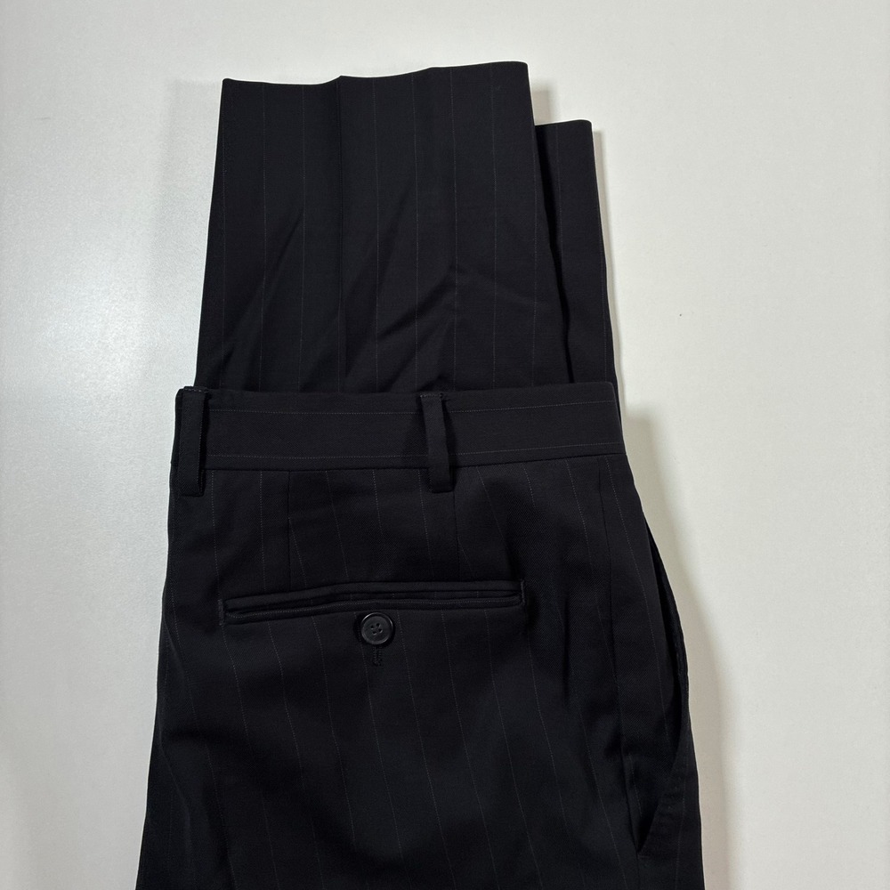 Canali Dress Pants 34x28 Black Pinstripe Italian Tailored Trousers Wool